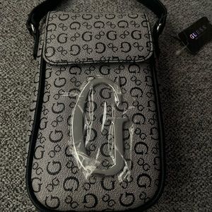 Guess Terence Black Silver Mini Crossbody Phone Bag Adjustable Buckle Strap